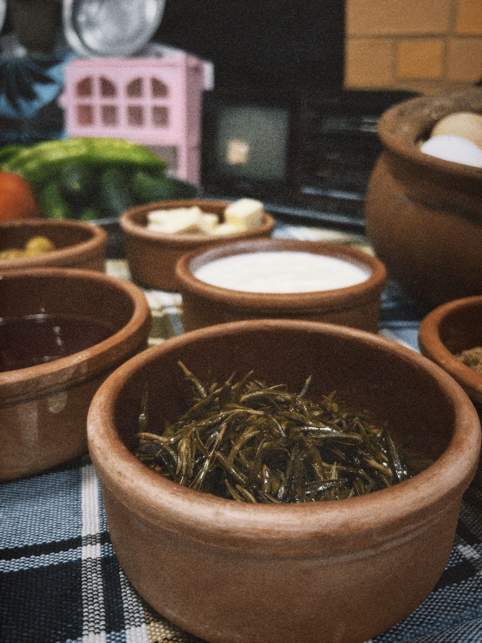 Clay pots and fresh herbs in Oaxaca Mexico